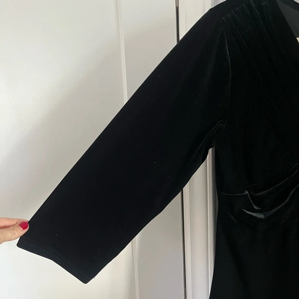 VTG Y2K black Velvet babydoll top 3/4 sleeve | M whimsigoth fairy grunge romance - Picture 5 of 12